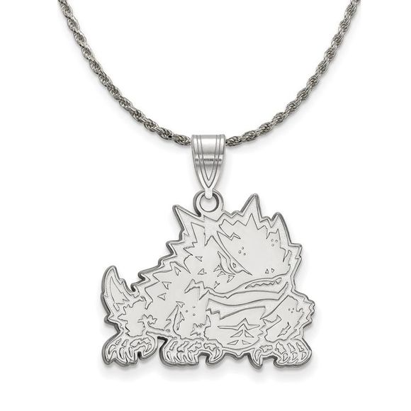 Sterling Silver Texas Christian U. Large Logo Necklace - 22...